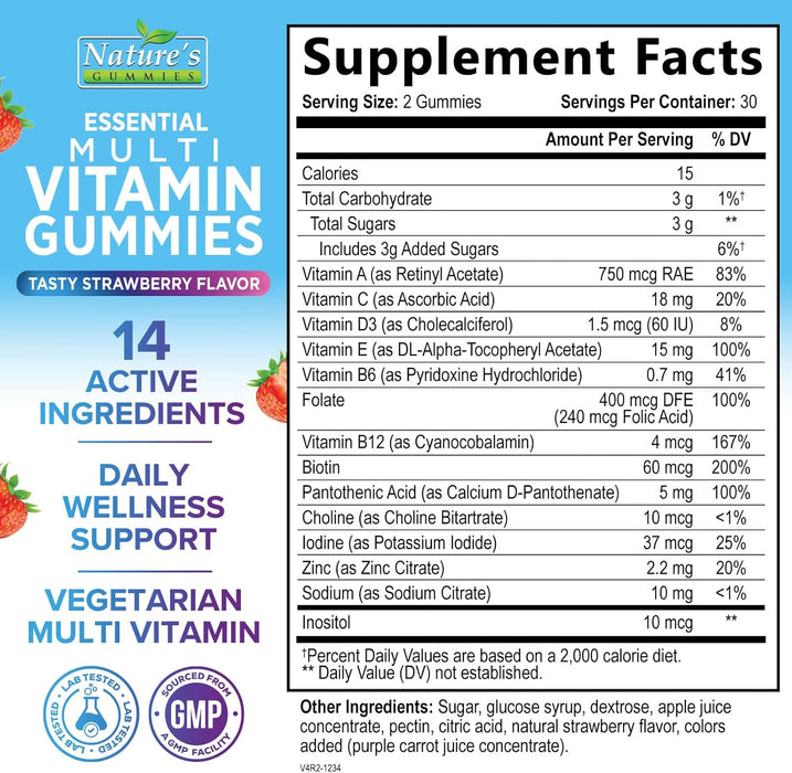 Adult Multivitamin Gummies Extra Strength - Daily Gummy Vitamin Supplement for Adults, Immune Support, Gummy with Vitamins A, C, D, E, B6, B12, Zinc and More for Women & Men, Berry Flavor - 60 Count