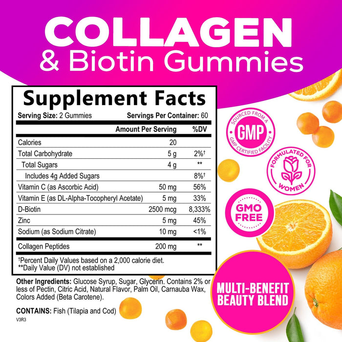 Collagen Gummies with 2500mcg Biotin – 120 Count