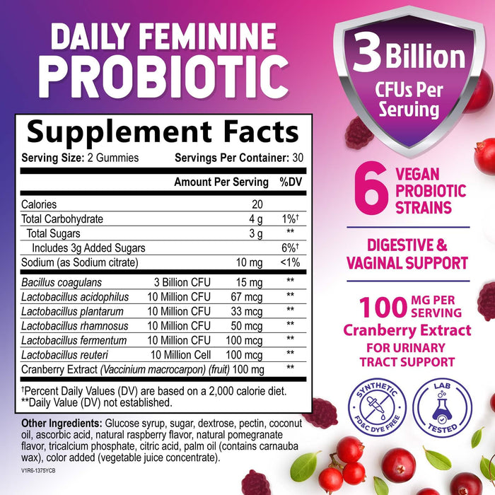 Probiotics for Women Gummies with Cranberry – 3 Billion CFU – 60 Gummies