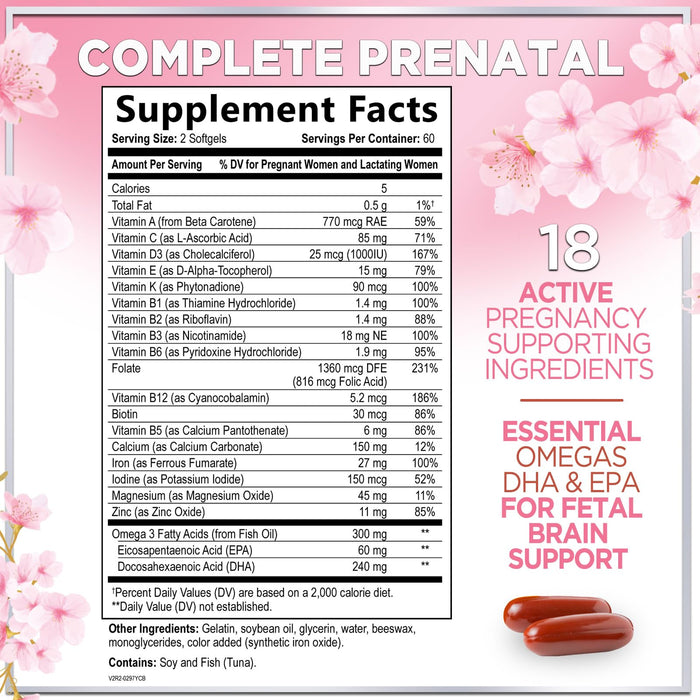 Prenatal Vitamins For Women With Folic Acid – 120 Softgels
