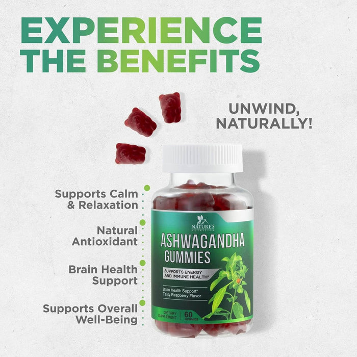 Ashwagandha Gummies for Women & Men - 3000mg Equivalent, Best Ashwagandha Supplement for Natural Stress Support, Energy & Immune Support, Vegan Ashwa Root Extract Supplements Calm Gummy - 60 Count