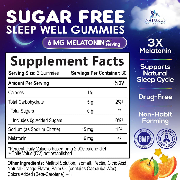 Melatonin Sleep Gummies Sugar Free – 6mg – 60 Count