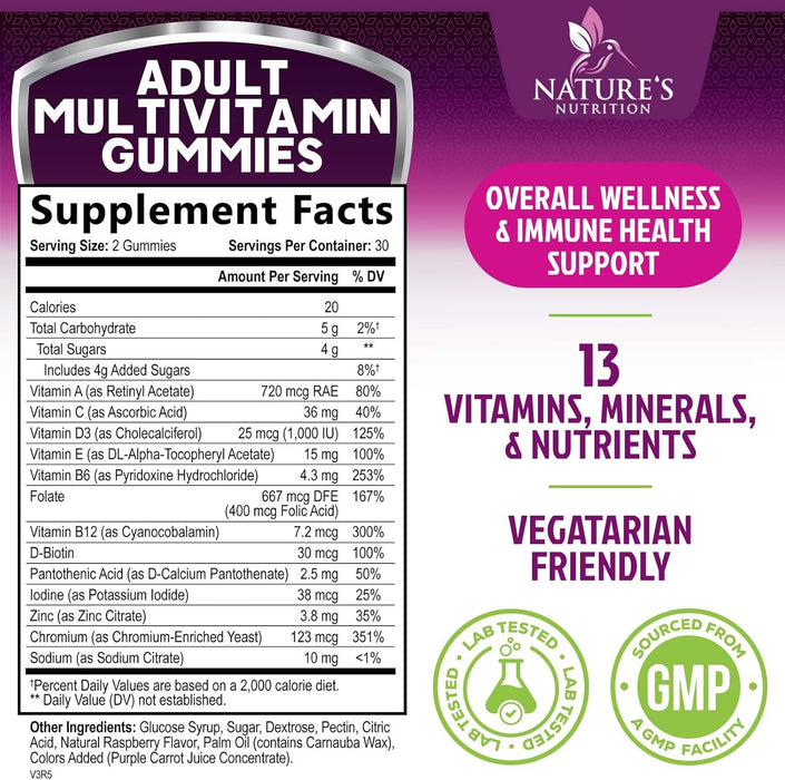 Multivitamin Gummies for Adults, Daily Gummy Vitamins & Minerals for Women & Men, Immune Support Gummy Multivitamins Supplement, Adult Multi VIT Vitamin with Vitamins A, C, D3, B12, Zinc, 60 Gummies