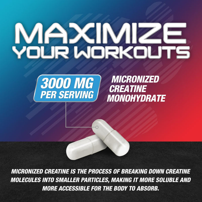 Creatine Monohydrate Capsules 3000mg - Micronized Creatine Nutritional Supplement - Lean Muscle Growth, Workout Performance, Energy & Endurance Support - 750mg per High Absorption Capsule - 120 Count