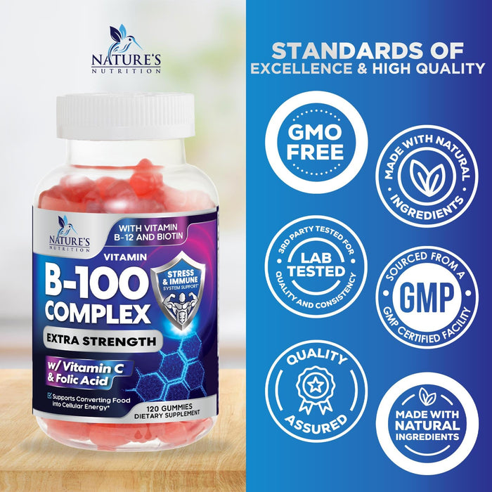 B Complex Gummies with Vitamin C & Folic Acid Super Vitamin B Gummy with Niacin – 120 Gummies