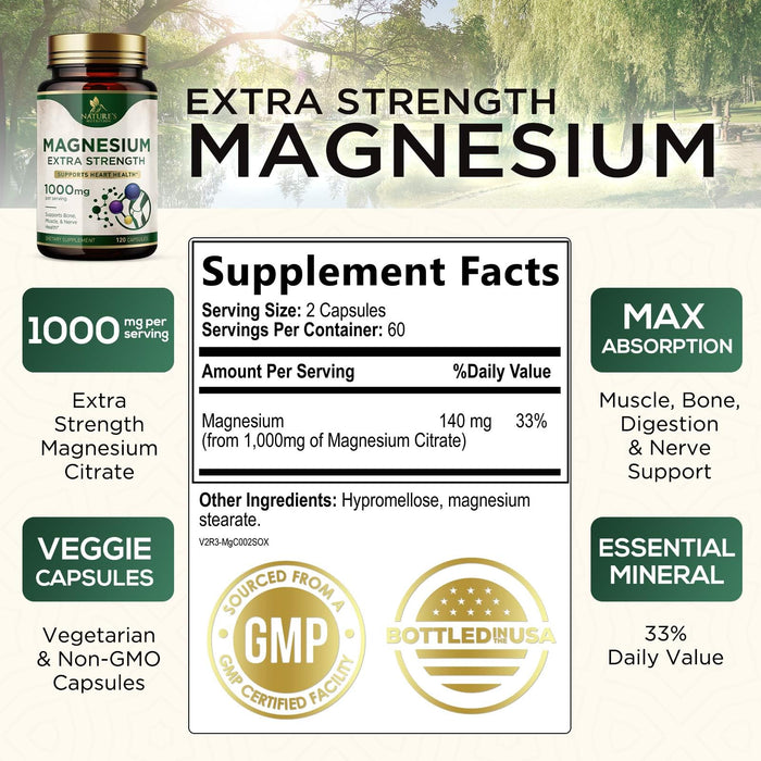 Magnesium (Citrate Oxide) 1000mg for Absorption – 120 Capsules