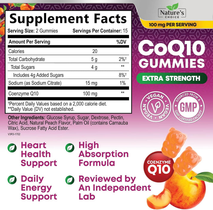 Nature's CoQ10 100mg Gummies, 3X Better Absorption, Antioxidant for Heart Health Support & Energy Production, Ultra Coenzyme Q10 Vitamins, Coq 10 Supplements, Dietary Supplement, Non-GMO