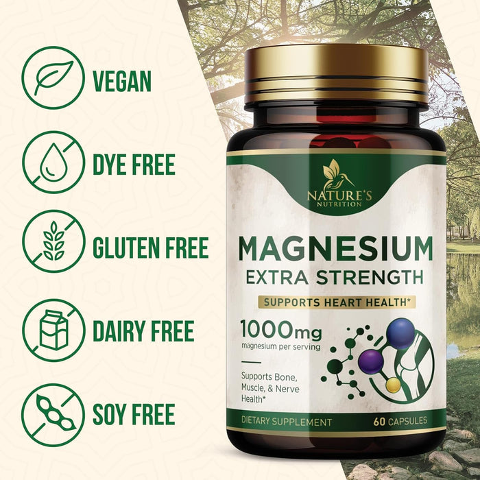 Magnesium Extra Strength 1000mg - Chelated for Max Absorption, Magnesium Capsules for Bone, Muscle & Heart Health Support