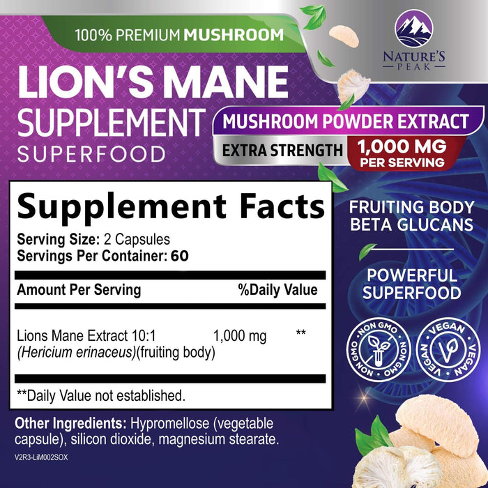 Lions Mane Mushroom Capsules 10,000mg – 120 Count