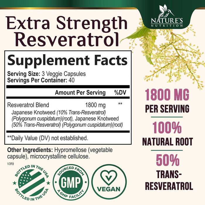 Resveratrol 1800mg Per Serving - Potent Antioxidants for Immune Support - Extra Strength Trans-Resveratrol Supplement Supports Healthy Aging & Heart Health - from Natural Polygonum Root