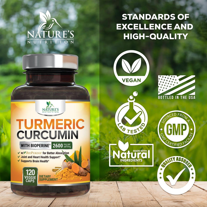 Turmeric Curcumin with BioPerine 95% Curcuminoids 2600mg with Black Pepper for Absorption – 120 Capsules