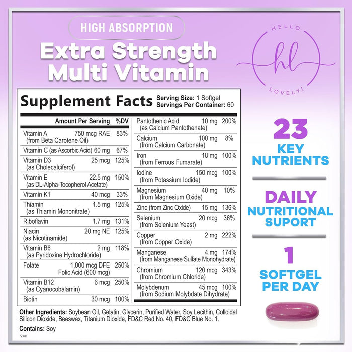 Multi Vitamins for Women - Daily Women's Multi for Energy & Immune Health Support with Vitamin A, B6, B12, C, D, Biotin, Folate, Iron & Zinc, Gluten Free, Womens Multivitamin