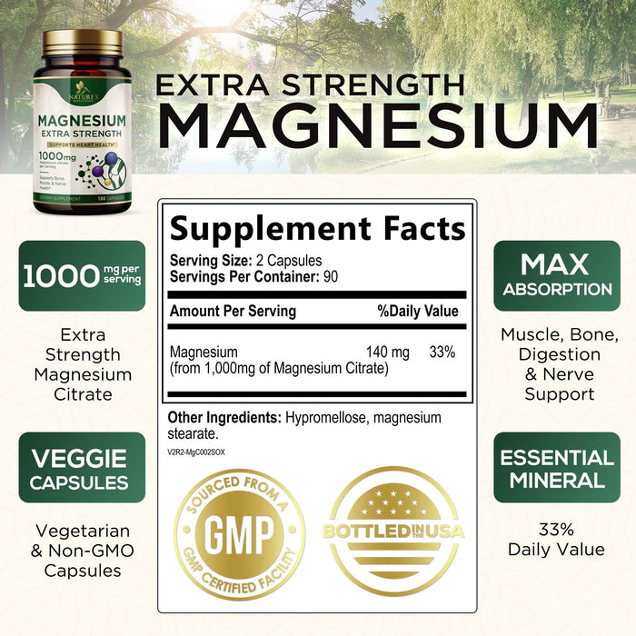 Magnesium (Citrate Oxide) 1000mg for Absorption – 180 Capsules