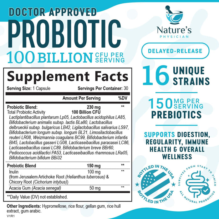Nature's Physician Probiotics – 100 Billion CFU – 30 Capsules