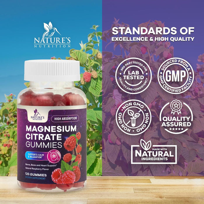 Magnesium Gummies - High Absorption Magnesium Citrate Supplement for Adults & Kids - Nature's Calm Magnesium Gummies Dietary Supplements for Bone, Muscle Health, Heart Support