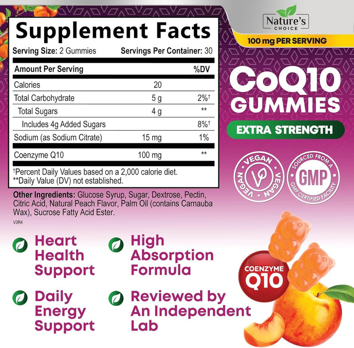 Nature's CoQ10 100mg Gummies, 3X Better Absorption, Antioxidant for Heart Health Support & Energy Production, Ultra Coenzyme Q10 Vitamins, Coq 10 Supplements, Dietary Supplement, Non-GMO