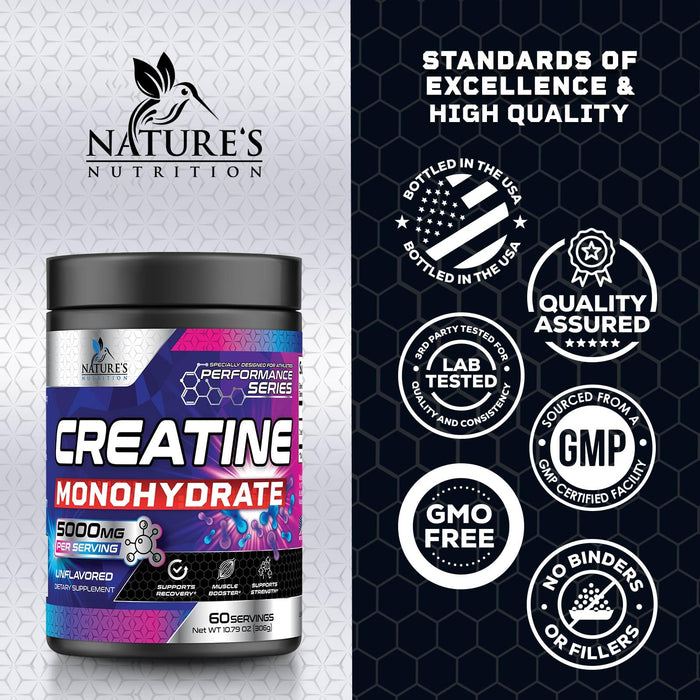 Creatine Monohydrate Powder 5000mg - Micronized Unflavored - 60 Servings