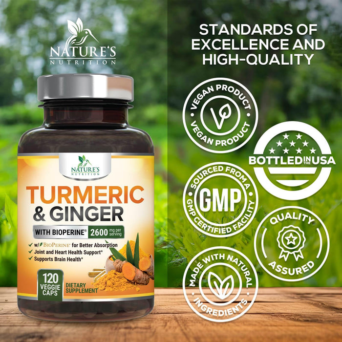 Turmeric Curcumin 2600mg with Organic Ginger & Turmeric – 120 Capsules