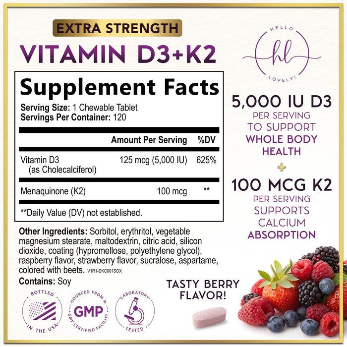 Vitamin D3 K2 – 5000 IU – 120 Tablets