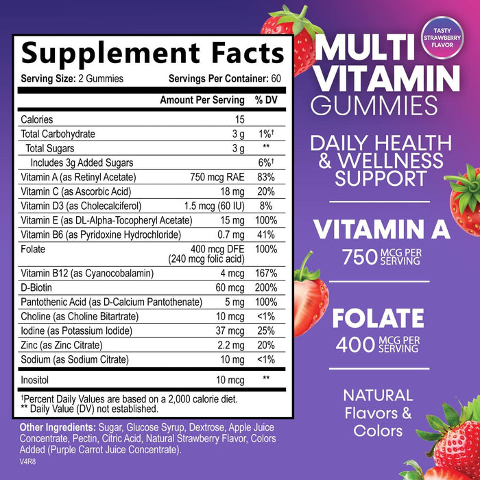 Multivitamin Gummies for Adults, Daily Gummy Vitamins & Minerals for Women & Men, Immune Support Gummy Multivitamins Supplement, Adult Multi VIT Vitamin with Vitamins A, C, D, B12, Zinc - 120 Gummies