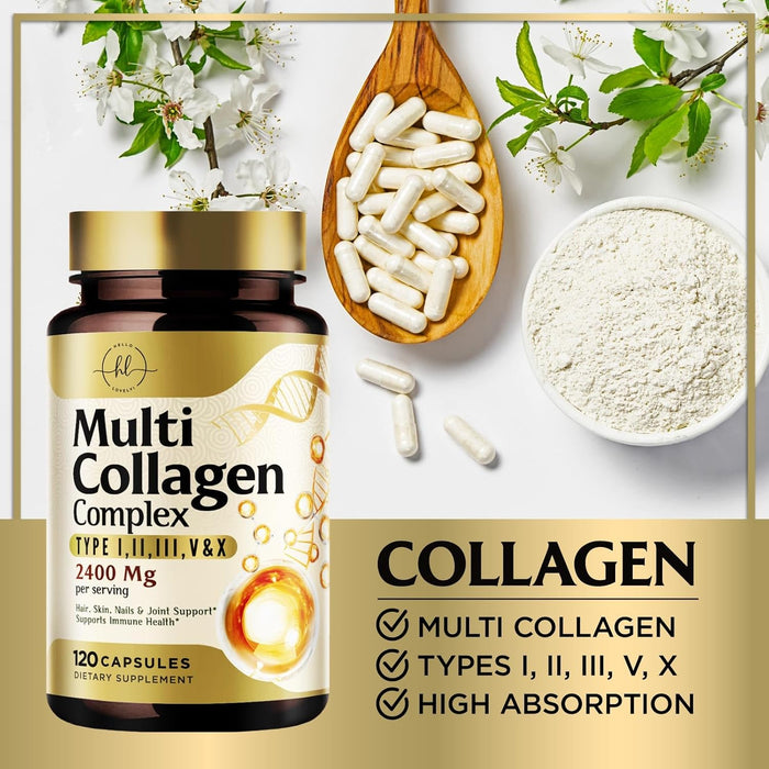 Collagen Peptides for Women & Men - Type I, II, III, V, X Multi Collagen, Hydrolyzed Collagen Supplement Supports Hair, Nail, Skin, Bone and Joint Health with Vital Nutrients & Proteins