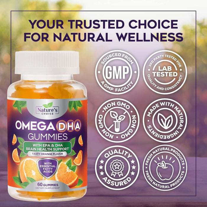 Omega 3 Fish Oil Gummies - Triple Strength Omega 3 Fish Oil Gummy Vitamins with High Absorption EPA & DHA Fatty Acids, Burpless Fish Oil Supplement, Nature's Heart Health, Orange Flavor