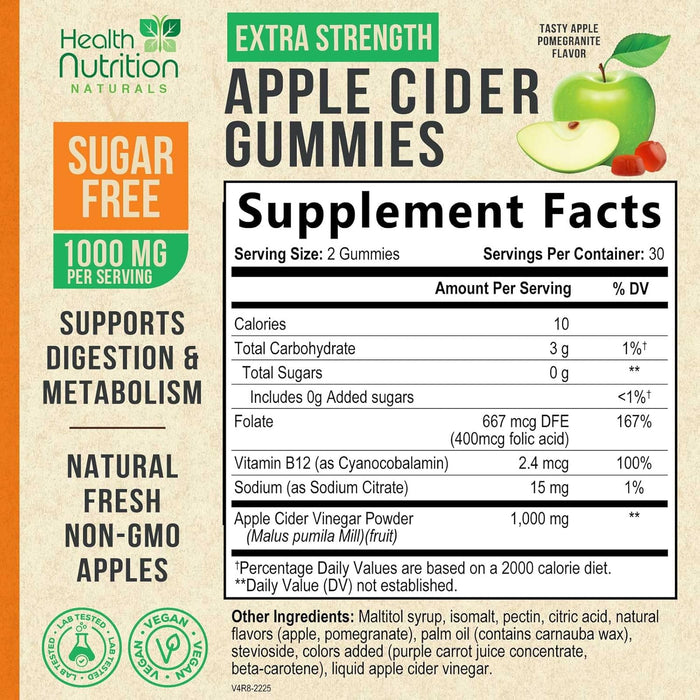 Vegan Apple Cider Vinegar Gummies | 120 Count | ACV Supplement, Advanced Weight Loss, Belly Fat Burn, Detox & Cleanse, Natural Apple Flavor, Non-GMO, Gluten Free Gummy for Adults