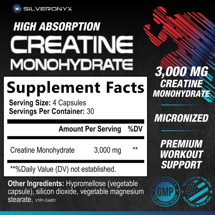 Creatine Monohydrate Capsules 3000mg – 120 Count
