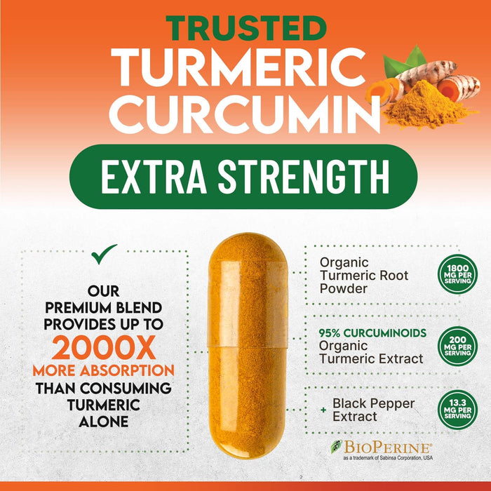 Turmeric Curcumin 2000mg with BioPerine + 95% Curcuminoids - 240 Capsules