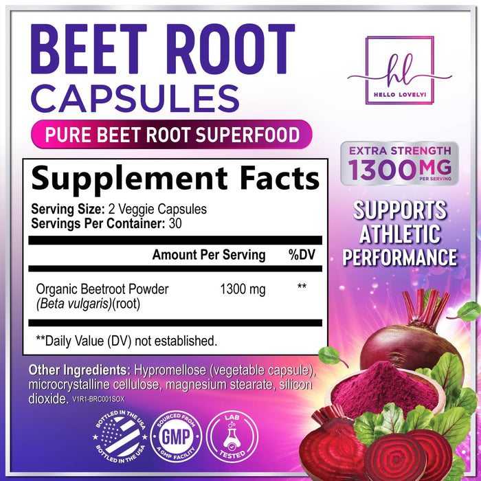 Organic Beet Root Capsules 1300mg – 60 Capsules