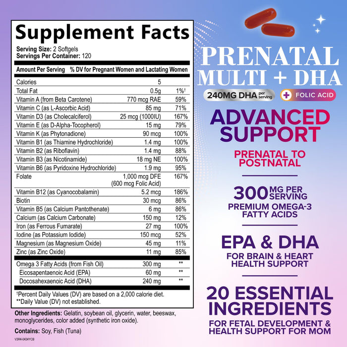 Prenatal Vitamins with Folic Acid & DHA – 240 Softgels