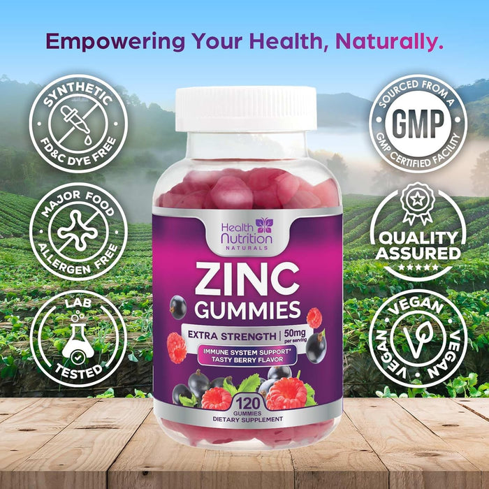 Zinc Gummies 50mg, Max Strength Immune Support for Adults, Zinc Supplement Gummy for Beautiful Skin & Immune Health Support, Nature’s Antioxidant Zinc Supplements, Vegan, Non-GMO - 60 Gummies