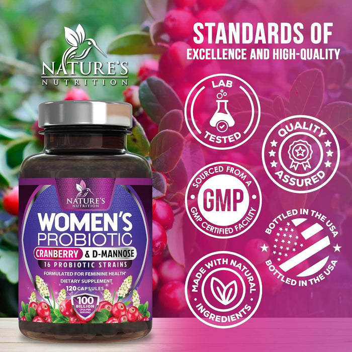 Probiotics for Women 60 Billion CFU - 16 Strains, Prebiotics & Cranberry, PH Balance, Digestive Health, Vaginal & Immune Support, Womens Probiotic for Gut Health, Shelf Stable - 120 Capsules