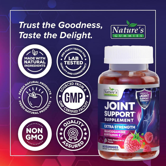 Joint Supplement Gummies - Extra Strength Glucosamine Joint Support Gummy - Nature's Joint Health & Flexibility for Back, Knees, Hands - Vitamin E for Immune Support for Women & Men