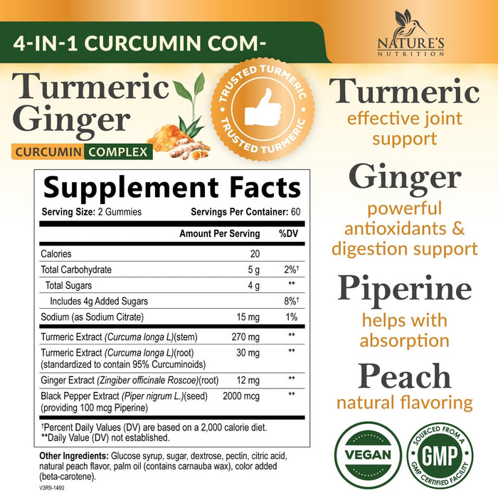 Turmeric Gummies with Black Pepper & Ginger for Absorption – 120 Gummies