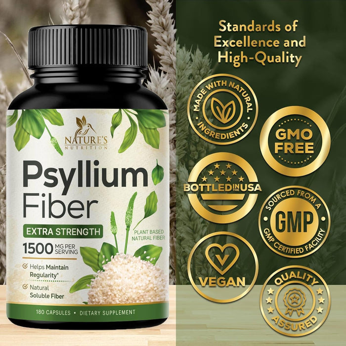 Nature's Nutrition - Psyllium Husk Capsules 1450mg, Non-GMO Gluten Free Digestive Support Natural Fiber Supplement