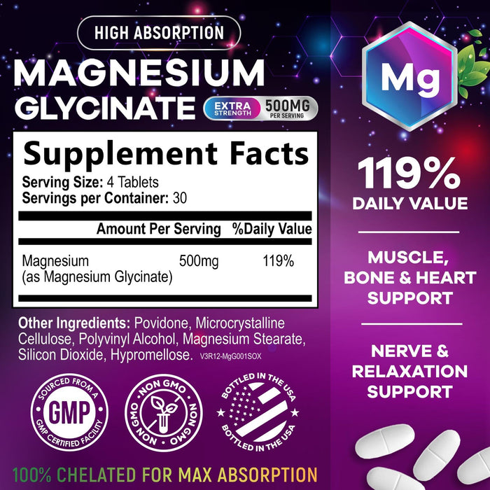 Magnesium Glycinate 500mg – 120 Tablets