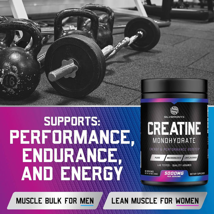 Creatine Monohydrate Powder 5000mg - Pure Micronized Creatine Mono Nutritional Supplement - Pre Workout for Energy & Muscle Support, Unflavored Monohydrate Powder, Bottled in USA - 60 Servings