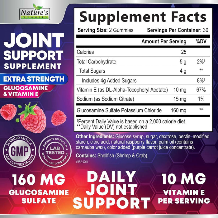 Joint Supplement Gummies - Extra Strength Glucosamine Joint Support Gummy - Nature's Joint Health & Flexibility for Back, Knees, Hands - Vitamin E for Immune Support for Women & Men