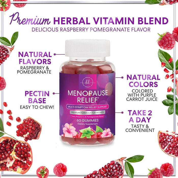 Menopause Relief Gummies - Multi Benefit Menopause Supplements for Women (30 Servings) Hormone Support for Night Sweats, Hot Flash Relief & More, Non-GMO & Gluten-Free Ingredients - 60 Gummies
