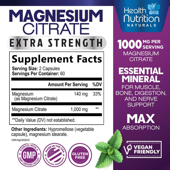 Magnesium Citrate Capsules 1000mg – 120 Capsules