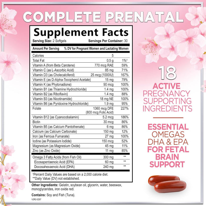 Hello Lovely! Prenatal Multivitamin, Ultra Strength Pregnancy Vitamins for Women with Folic Acid, Iron, DHA, Vitamin C, E - Prenatal Mineral Supplement for Daily Nutritional Support