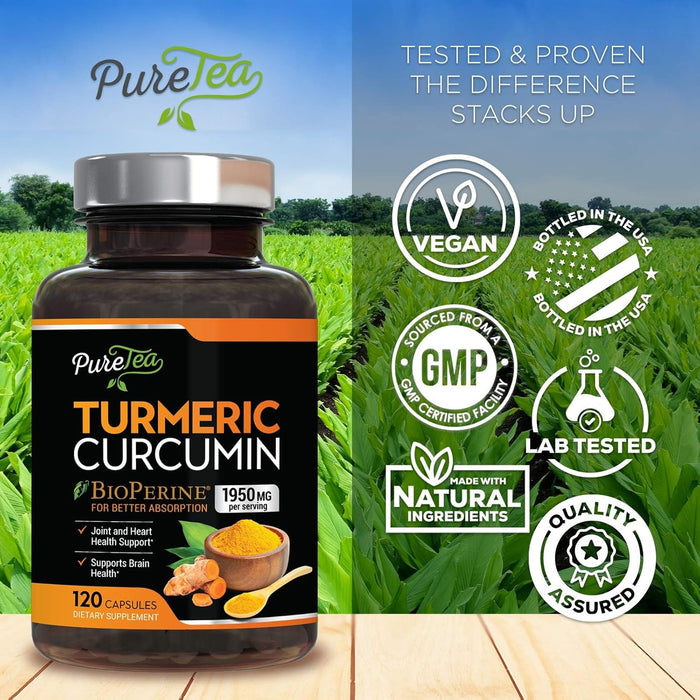 Turmeric Curcumin with BioPerine 1950mg, 95% Standardized Curcuminoids - Black Pepper for Max Absorption, Herbal Joint Support, Nature's Tumeric Extract Supplement Non-GMO