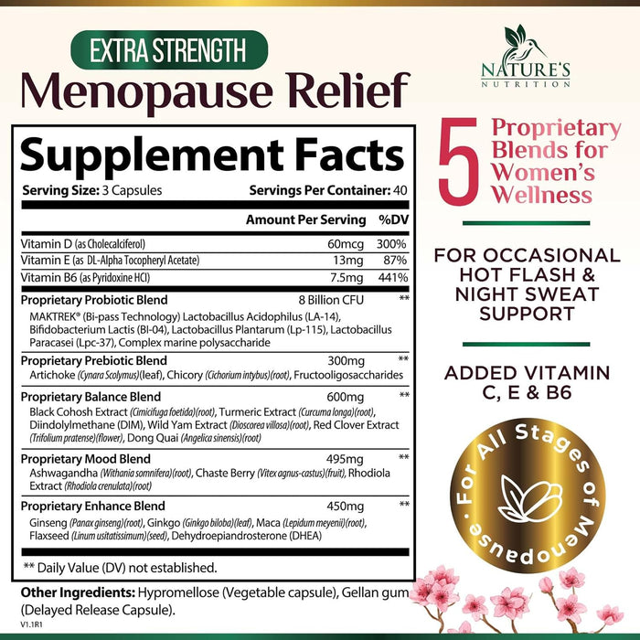 Menopause Probiotics for Women with Black Cohosh, Natural Menopause Relief Support, Menopause Supplements for Night Sweats, PH Balance, & Hot Flashes Support Probiotic Supplement