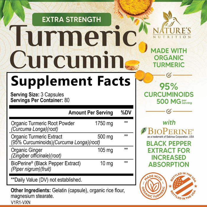 Turmeric Curcumin 1750mg with Organic Turmeric & Ginger – 240 Capsules