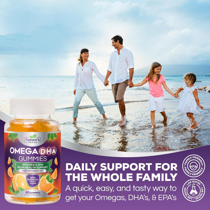 Omega 3 Fish Oil Gummies - Triple Strength Omega 3 Fish Oil Gummy Vitamins with High Absorption EPA & DHA Fatty Acids, Burpless Fish Oil Supplement, Nature's Heart Health, Orange Flavor