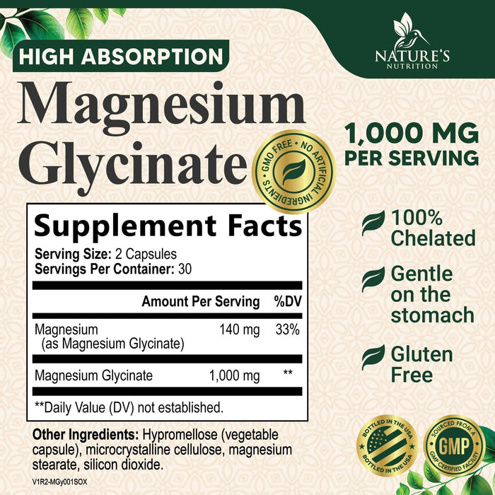 Magnesium Glycinate 1000mg – 60 Capsules