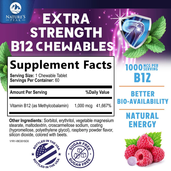 Vitamin B12 1000 mcg (Methylcobalamin) Super B 12 Complex – 60 Day Supply