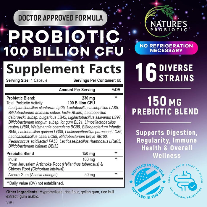 Probiotic Pills 100 Billion CFU Prebiotics, Acidophilus Probiotics Supports Immune System Digestive Health, Supports Occasional Constipation & Bloating, Daily Supplement for Women & Men