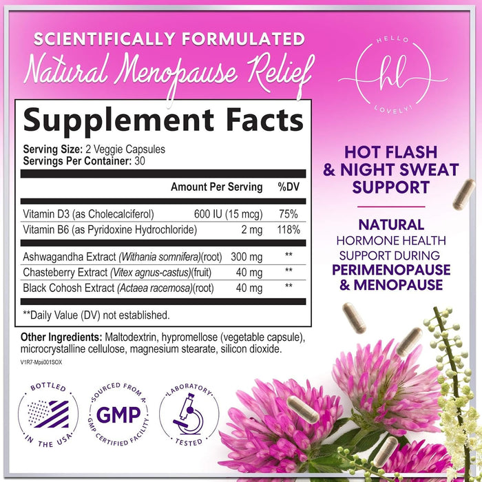 Menopause Supplements for Women - Complete Hot Flash Night Sweats & Menopause Relief Pills, Probiotics with Dong Quai & Black Cohosh for Vaginal, Digestive Support - 60 Capsules